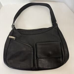 DKNY Donna‎ Karen Soft Black Pebbled Leather Shoulder Handbag Purse Hobo Bag Y2K